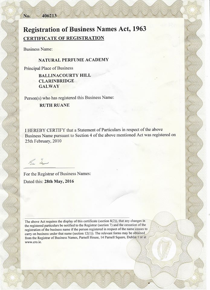 NPA Business Registration Number For Natural Perfume Academy